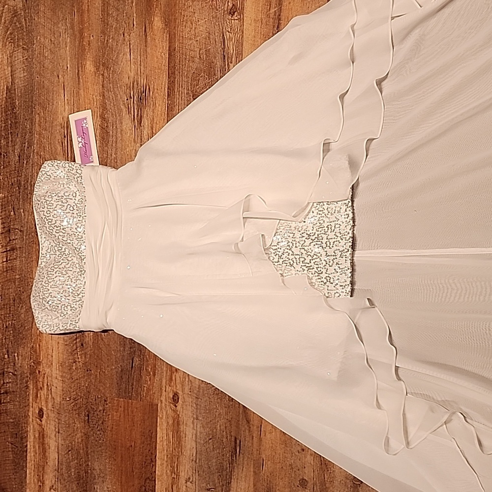 Hailey Logan White & Silver Sequin High Low Evening Dress Size 3/4